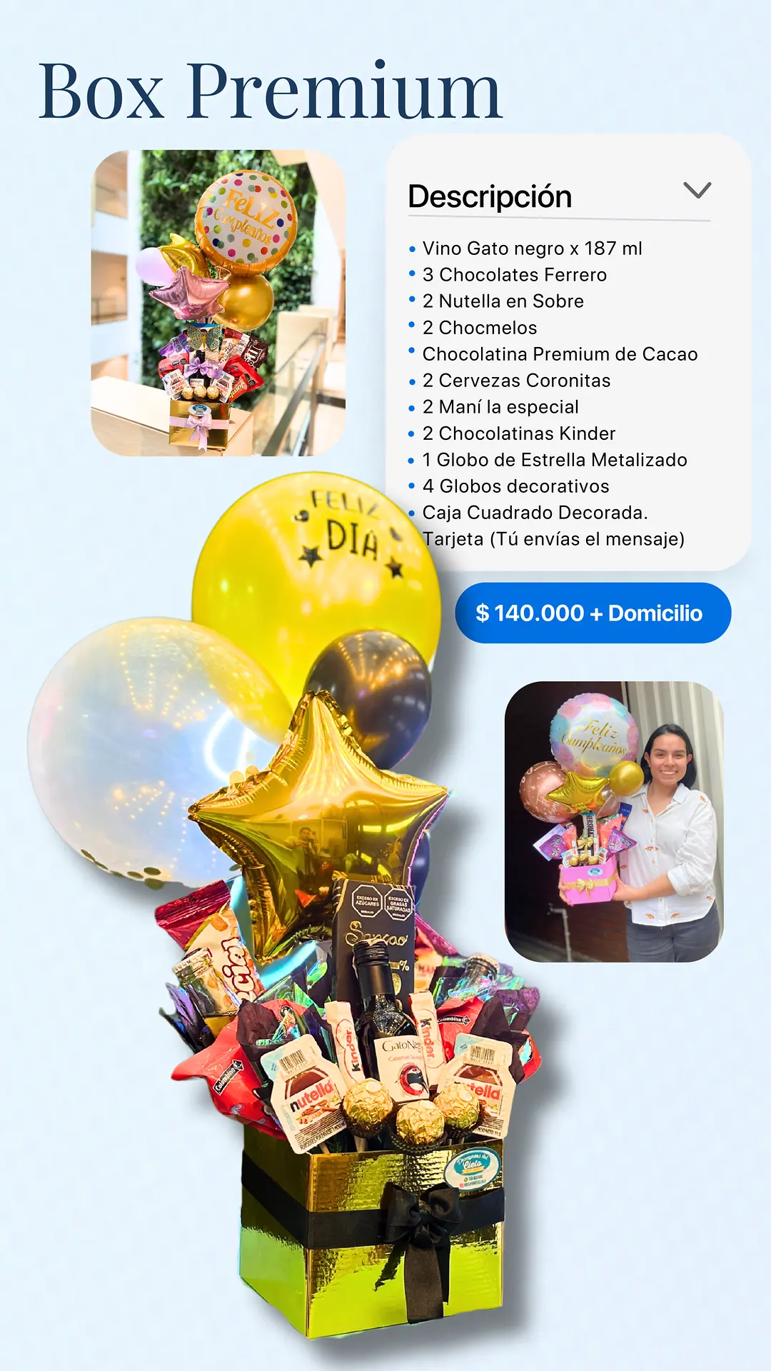 Box Premium: página del catálogo con lo que incluye y foto real